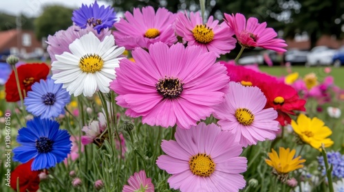 Vibrant Cosmos Flowers in Full Bloom
