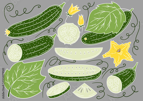 Set of color illustrations in hand draw style