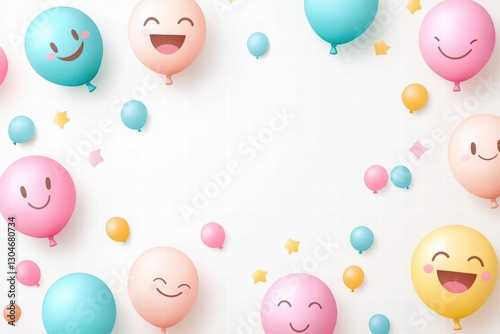 emoji smiley face balloons and jester hat on a white background. April Fool's Day