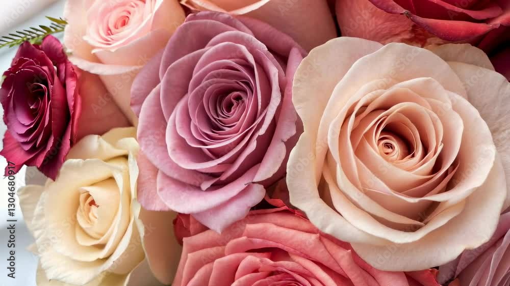 Vibrant bouquet of multicolored roses in full bloom capturing the beauty of nature's elegance and grace, 4k video Vibrant bouquet of multicolored roses in full bloom capturing the beauty of nature's elegance and grace, 4k video
