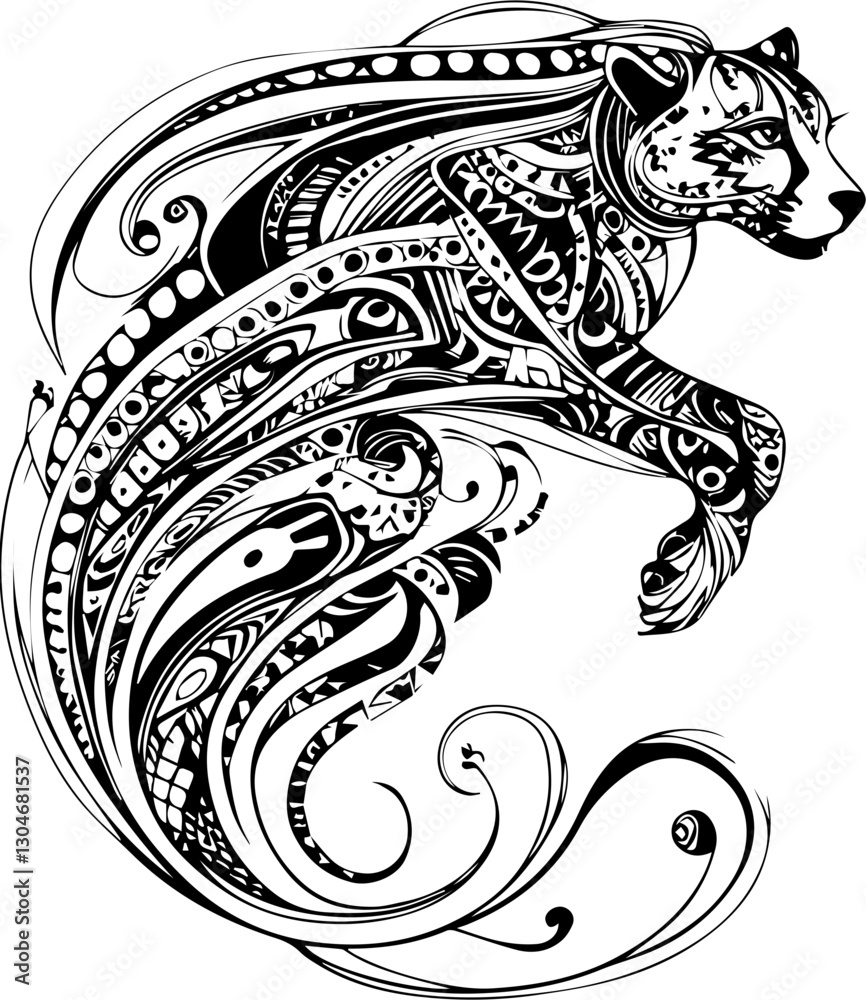 SVG vector features zentangle animal designs. Intricate Black and White Abstract Leopard Design Art SVG vector features zentangle animal designs. Intricate Black and White Abstract Leopard Design Art