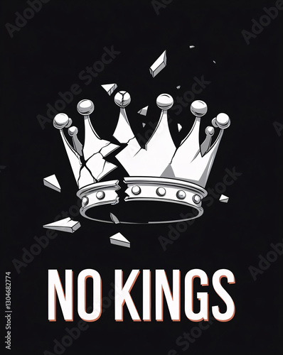 A bold statement against royal authority, depicted through a destroyed crown and powerful typography on black.