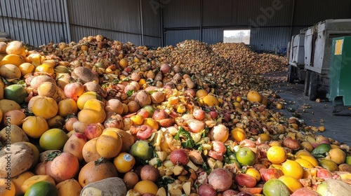 Massive Pile of Rejected Fruits and Vegetables in a Warehouse