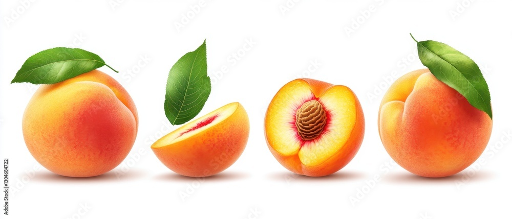 Captivating Still Life of Fresh Peaches with Vibrant Colors and Natural Textures on a Clean White Background for Stock Photography Captivating Still Life of Fresh Peaches with Vibrant Colors and Natural Textures on a Clean White Background for Stock Photography