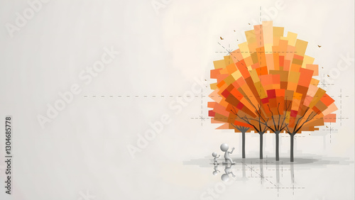 concept impage with orange maple like tree with isolated background
