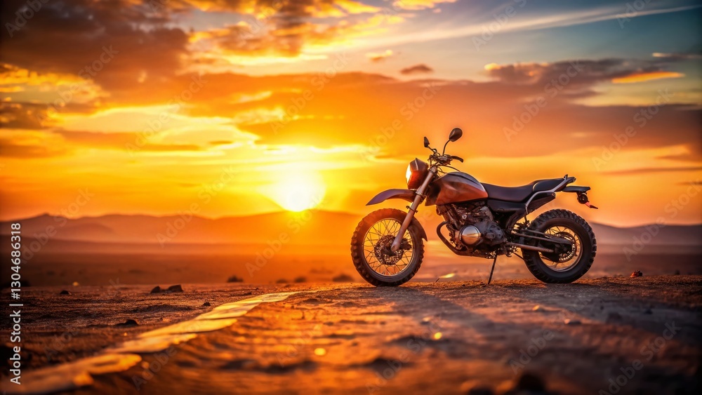Fototapeta premium Moroccan Motorcycle Adventure: Bokeh Desert Sunset