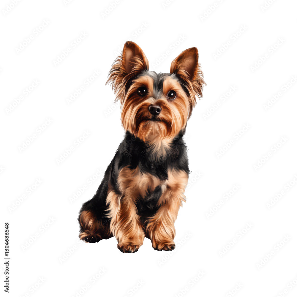 A charming terrier dog is sitting upright, showcasing its fluffy fur and expressive eyes with a transparent background for emphasis. A charming terrier dog is sitting upright, showcasing its fluffy fur and expressive eyes with a transparent background for emphasis.