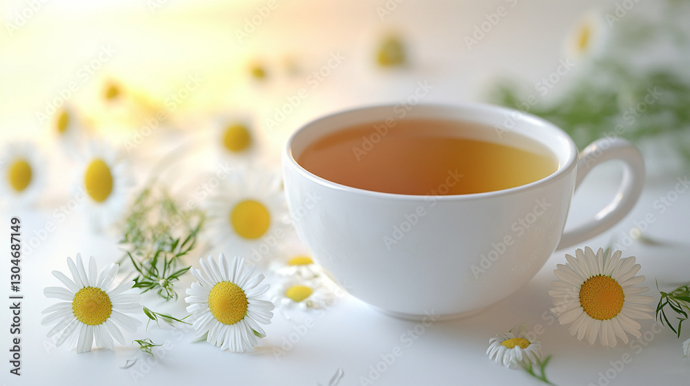 Chamomile tea in a cup with chamomile flowers Chamomile tea in a cup with chamomile flowers