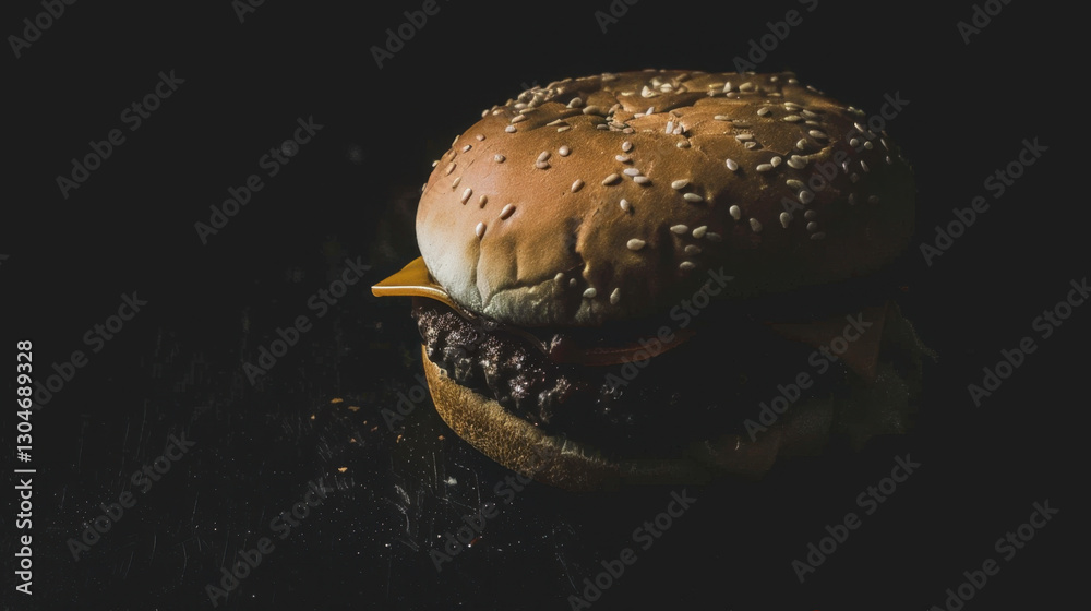 hamburger on black background
