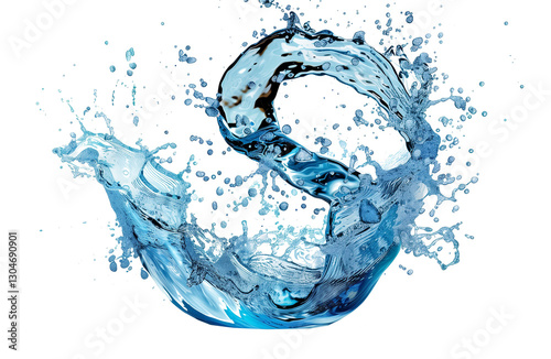 Spray of blue water on transparent background