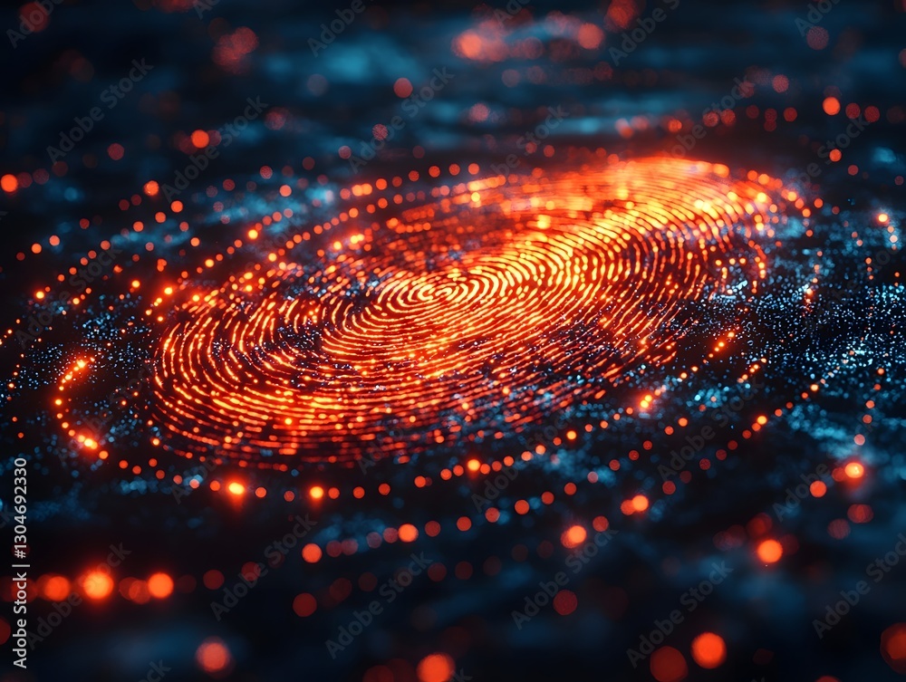 Flashing Glowing Digital Fingerprint Icon with Data Streams Highlighting Fraud Detection Concept Flashing Glowing Digital Fingerprint Icon with Data Streams Highlighting Fraud Detection Concept