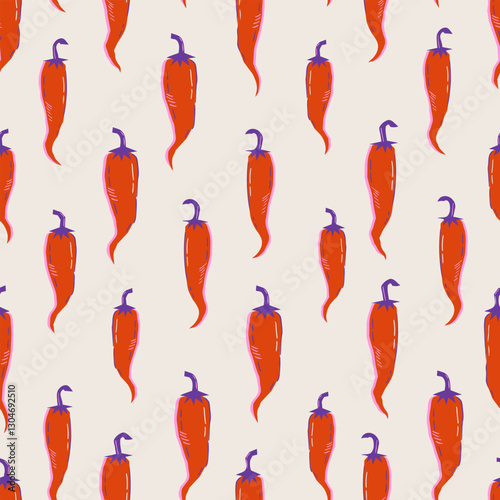 Seamless vector pattern with abstract chili peppers. Contemporary art paprika background. Mexican spice print design