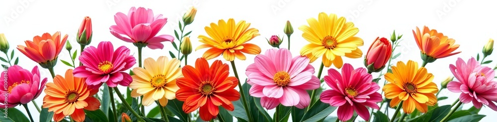 Vibrant bouquet of assorted blooms in full bloom, isolated on white, aesthetic, decoration Vibrant bouquet of assorted blooms in full bloom, isolated on white, aesthetic, decoration