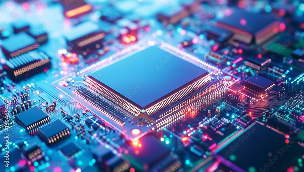 Close-up Circuit Board with Microchip Close-up Circuit Board with Microchip