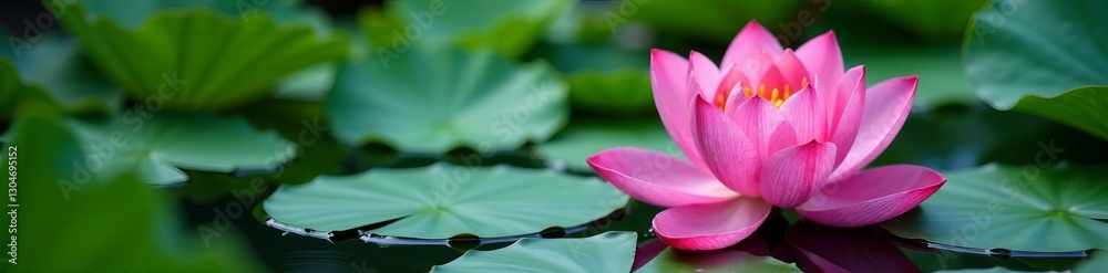 Vibrant lotus blossom in full bloom surrounded by lily pads, botanical, pond life Vibrant lotus blossom in full bloom surrounded by lily pads, botanical, pond life