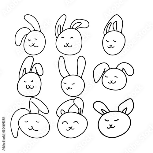 Rabbit  Avatar  Doodle Isolate Vector Set