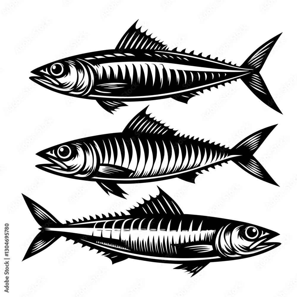 Fototapeta premium Sardines black color white background vector 