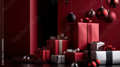 Gift Boxes with Holiday Decorations, Red Concept Gifts photo