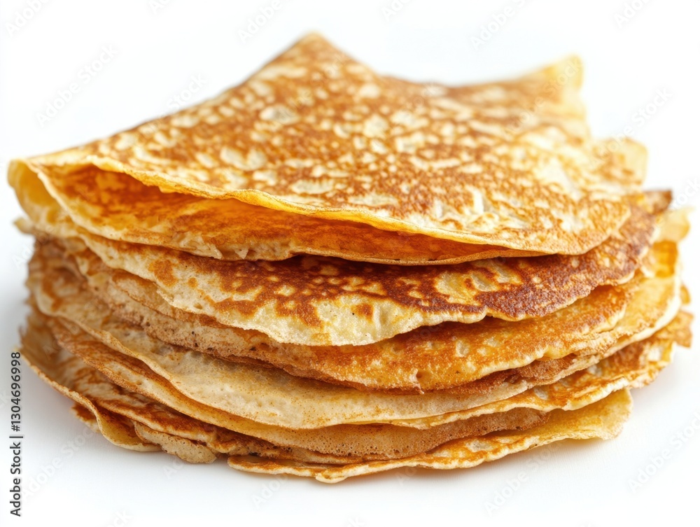 Stack of Delicate Crepes on White Surface Capturing Golden Texture and Culinary Appeal in Bright Studio Light Stack of Delicate Crepes on White Surface Capturing Golden Texture and Culinary Appeal in Bright Studio Light