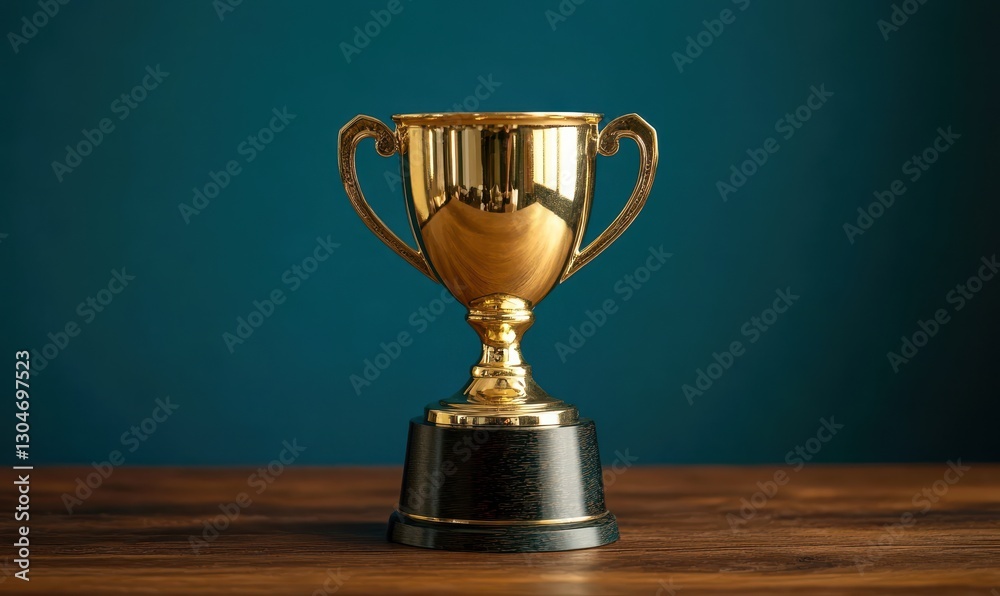 golden trophy award bokeh soft blue background. copy space for text. Winner or 1st place gold trophy award concept golden trophy award bokeh soft blue background. copy space for text. Winner or 1st place gold trophy award concept