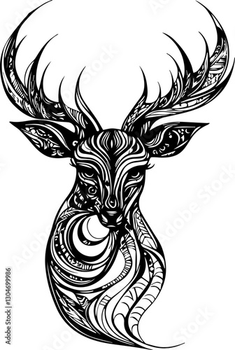 SVG vector features zentangle animal designs. Intricate Black and White Stag Illustration with Patterns