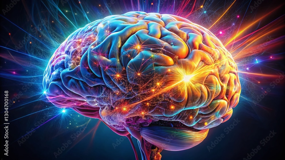 Obraz premium Panoramic Brain with Glowing Lightbulb: Creative AI Idea