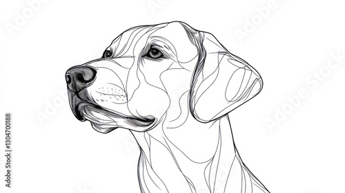 Line art drawing of a Labrador dog's head, profile view, detailed outline. photo