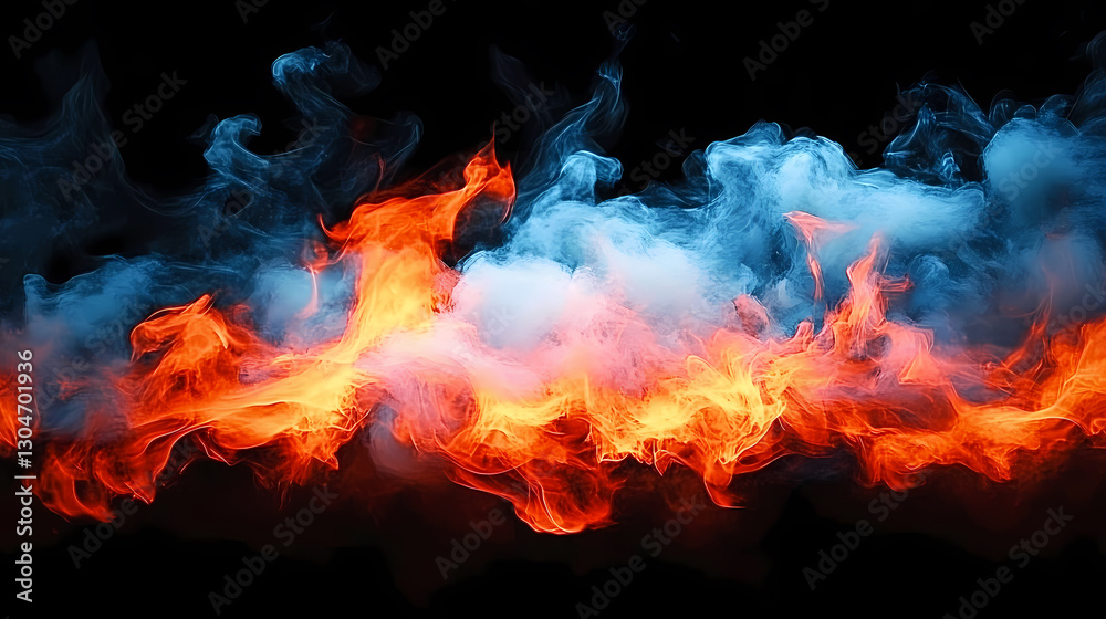 Red and Blue Flames and Smoke in Abstract Pattern Red and Blue Flames and Smoke in Abstract Pattern