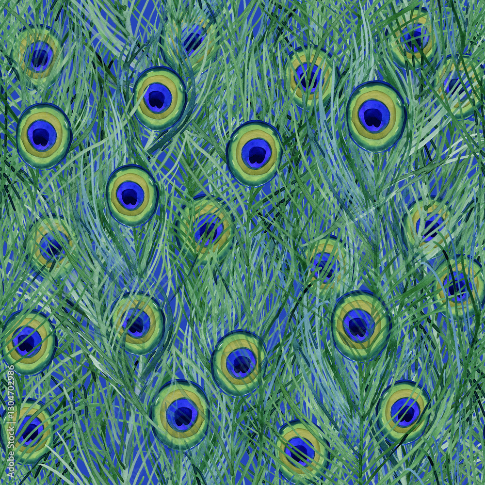 Obraz premium Seamless Peacock Feathers watercolor pattern