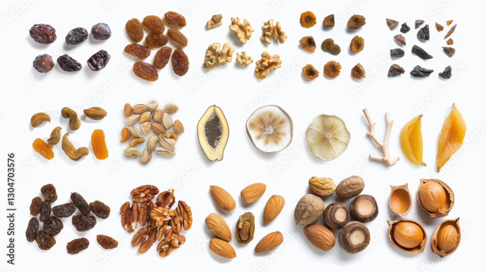 Obraz premium dried fruits and nuts isolated on white