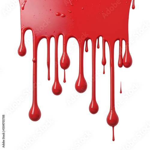  Red Paint Drips PNG with Viscous Fluid Streaks and Glossy Blood Like Liquid for Horror Aesthetic Halloween Themes and Graphic Design Elements