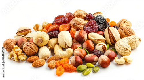 dried fruits and nuts isolated on white