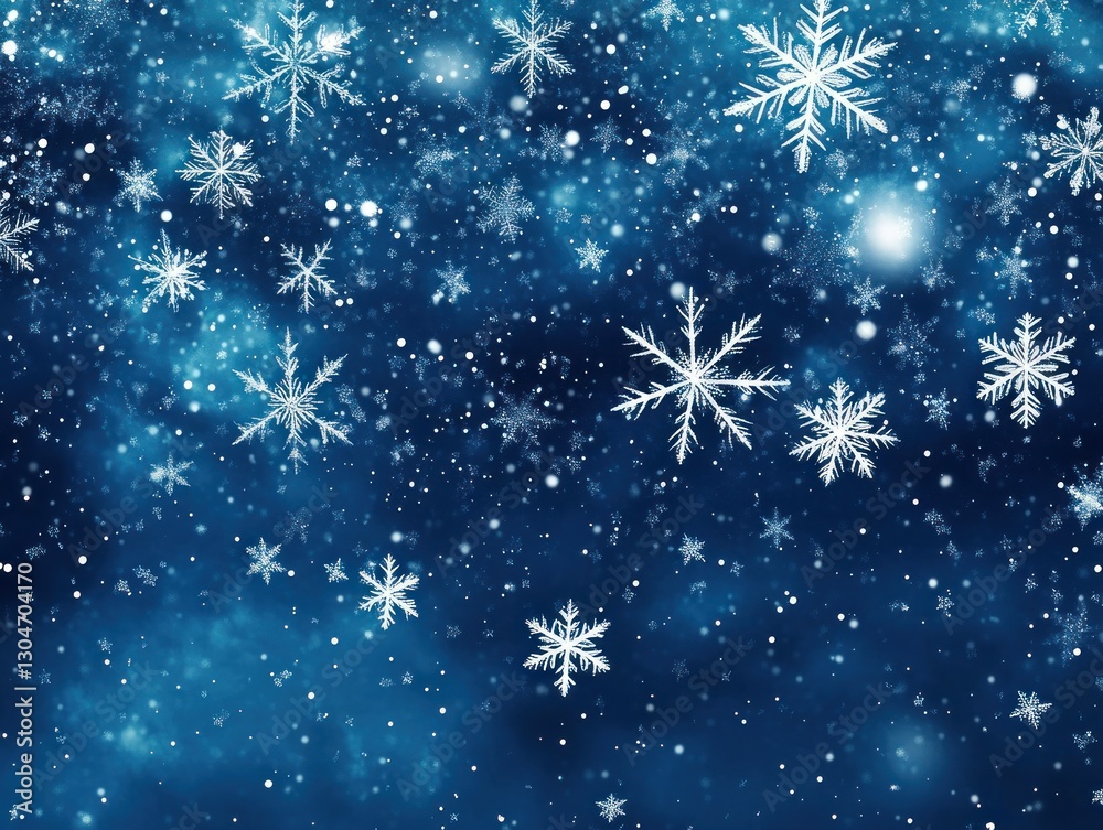 Sparkling snowflakes falling on a dark blue background. Sparkling snowflakes falling on a dark blue background.