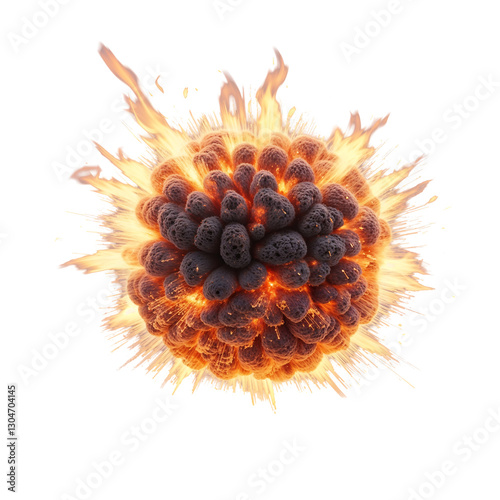 Fiery Explosion PNG Circular Blast with Intense Orange Flames Black Smoke and High-Energy Combustion Effect Isolated on White Background