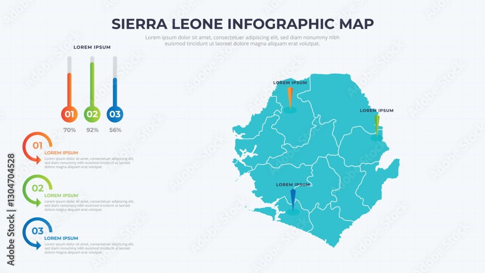 Fototapeta premium Infographic Map of Sierra Leone. Sierra Leone country map infographic colored vector template with regions and pointer marks.