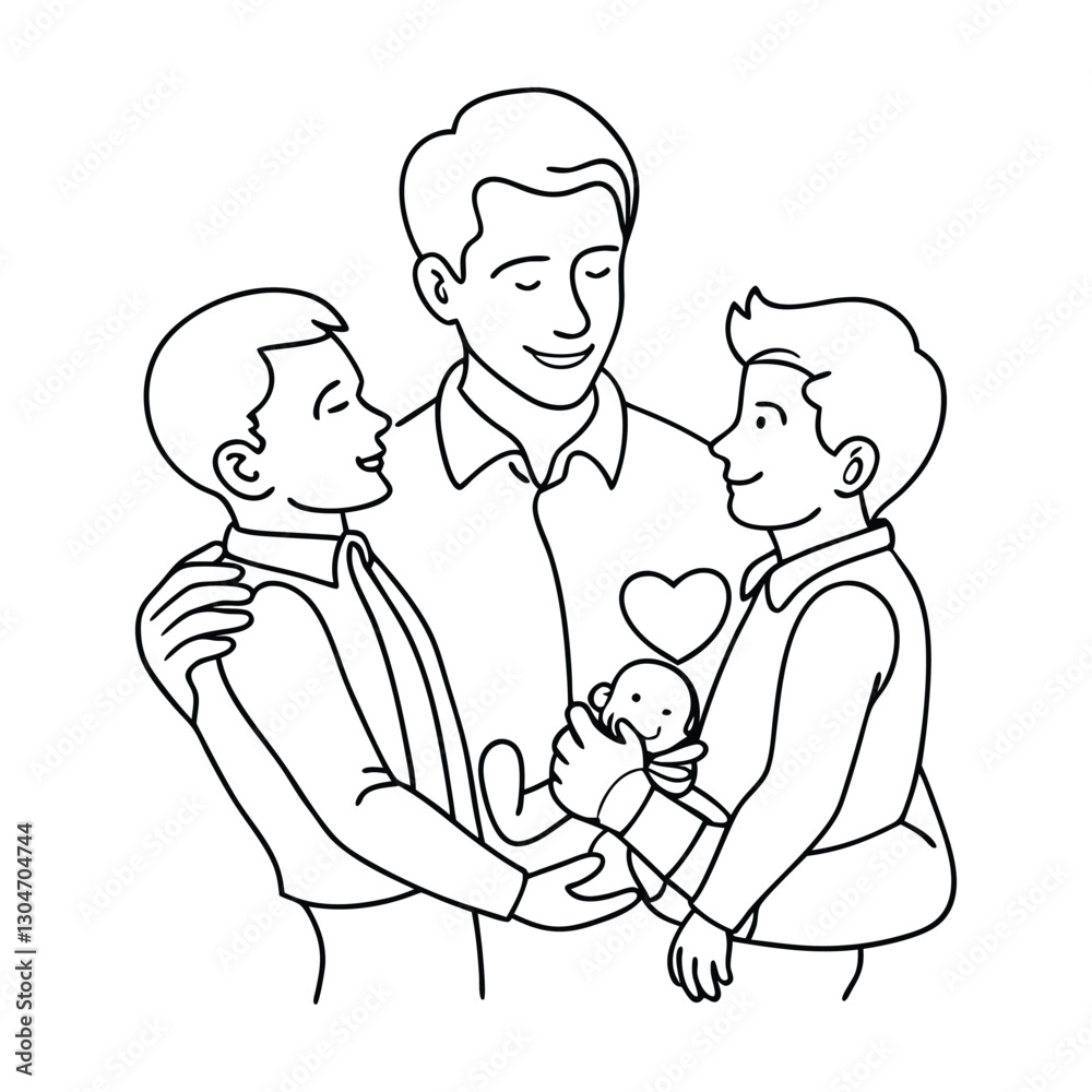 father with son and-daughter one line vector images on white background father with son and-daughter one line vector images on white background