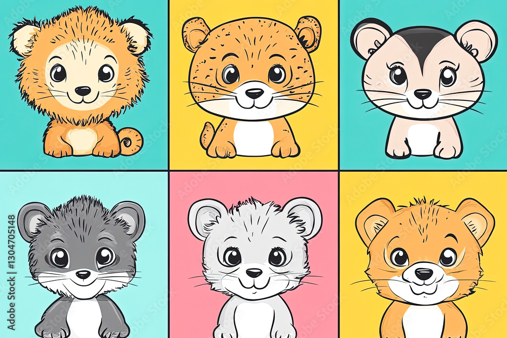 Fototapeta premium Cute Cartoon Baby Animals Grid