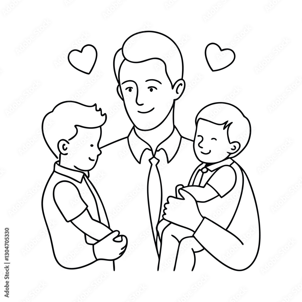 father with son and-daughter one line vector images on white background father with son and-daughter one line vector images on white background