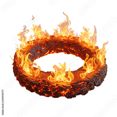 Ring of Fire PNG Blazing Circular Flames with Intense Heat Waves Glowing Embers and Realistic Fire Texture Isolated on White