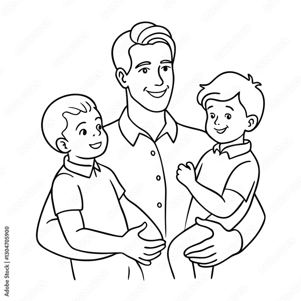 father with son and-daughter one line vector images on white background father with son and-daughter one line vector images on white background