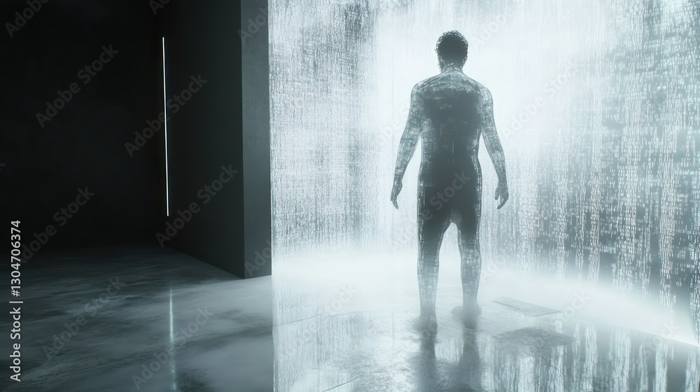 Obraz premium Man gazing data stream, futuristic room