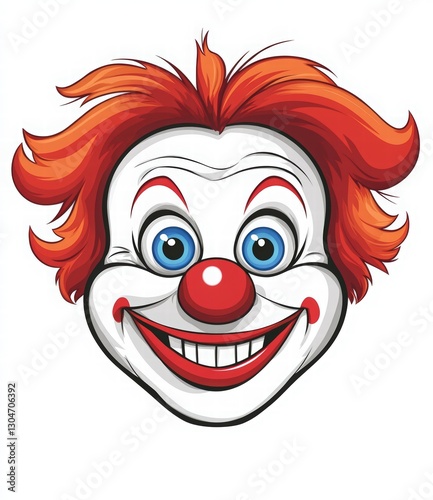 Wallpaper Mural cute clown face cartoon character with red hair, blue eyes, and a yellow bow tie on a white background, simple flat design for children's illustrations Torontodigital.ca