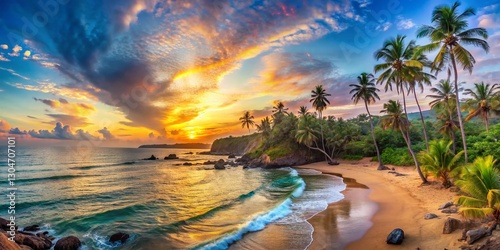 Panoramic View of South Anjuna Beach, Goa, India: Stunning Sunset Over Arabian Sea