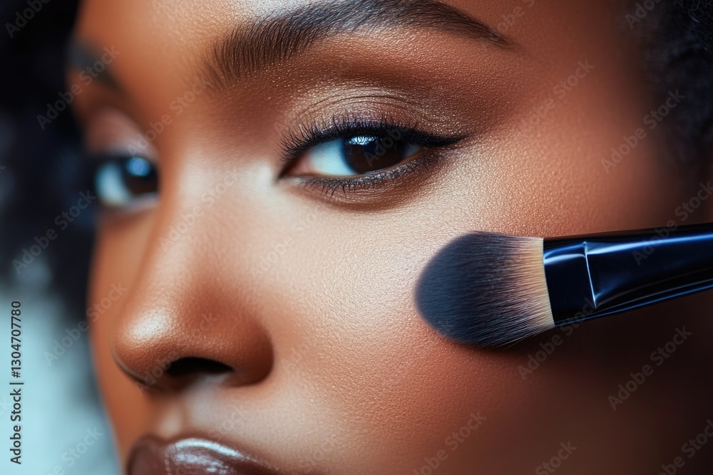 Skin texture highlighted by makeup brush application Skin texture highlighted by makeup brush application