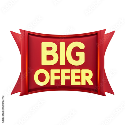Big Offer Retro Neon Sign PNG with Yellow Glowing Letters Red Background Rectangular Shape and Vintage Pixelated Font for Eye-Catching Promotions