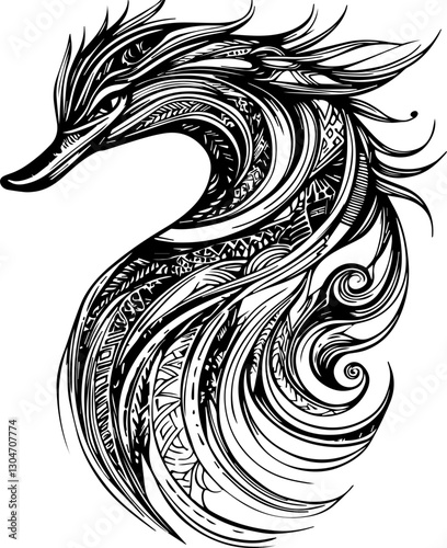 SVG vector features zentangle animal designs. Elegant Abstract Dragon Design with Intricate Patterns