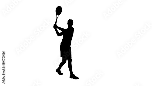 Silhouette of a tennis player swinging a racket