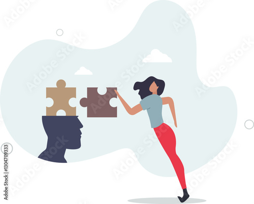 Mental health.Character with mental disorder fight against stress, depression, emotional burnout and other psychological problems.connecting puzzle elements.flat character life .