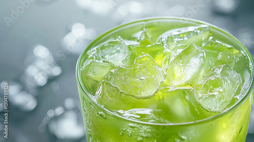 Cold green tea served in a glass with ice