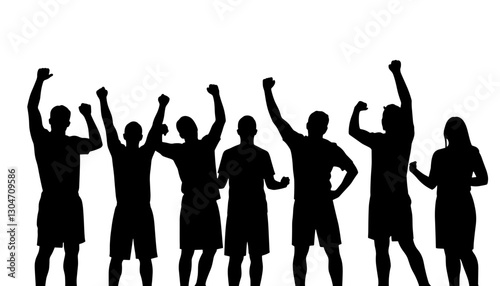 Silhouetted group of people celebrating against a white background